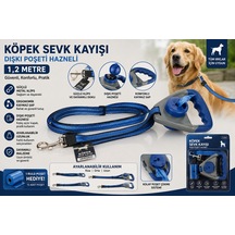 Köpek Sevk Kayışı Dışkı Poşeti Hazneli 1,2 Metre Ayarlanabilir Reflektörlü Kaymaz Saplı - Mavi Çok Renkli