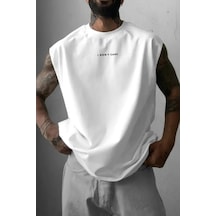 Cool Tarz I Don't Care Baskılı Beyaz Kolsuz Atlet Tshirt Erkek Sıfır Kol Oversize T-shirt Beyaz Beyaz