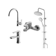 Newarc Domino Duş Ünitesi + Domino Lavabo Bataryası Set 440615-971521-971511-971531 Siyah