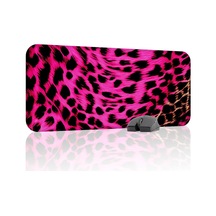 Tr Leopar Desenli Dikişli Kenar Oyuncu Gaming Mouse Pad Kauçuk Kaymaz Taban Mousepad Pembe, 70x30 Xl