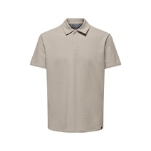 Düz Açık Bej Erkek Polo T-shirt Onskıan Reg Seersucker Ss Polo Açık Bej