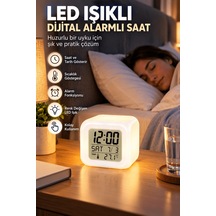 Dekoratif Küp Saat Led Işıklı Dijital Saat Alarm Ve Sıcaklık Özellikli .