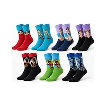 Unisex Çorap Sanat Temalı Renkli 7'li Set Portre Tablo Desenli Uzun Soket Günlük Eğlenceli Çorap Şık Diğer