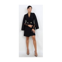 Dorne Moda Blazer Tarzı Dantel Detaylı Mini Elbise Siyah Siyah