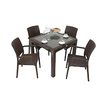 Mandella Elit Rattan 90x90 Elit Koltuk Camlı Masa Takımı Kahverengi Diğer