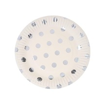 Süsle Bebek Ve Parti Varak Baskılı, Gümüş Puanlı Karton Tabak, 23 Cm - 8 Adet Diğer