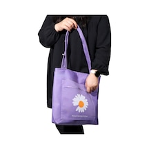 Toz Vintage Canvas Papatya Desenli Bez Omuz - Kol Çantası Mor
