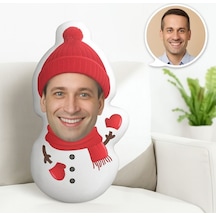 Kişiye Özel Kardan Adam Yastığı Sevdiklerine Özel Fotoğraflı Yılbaşı Armağanı Çok Renkli