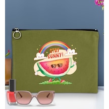 Bk Gift Yaz Temalı-7 Astarlı Yeşil Portföy Çanta 30x21cm, Baskılı El Çantası, Organizer Çanta