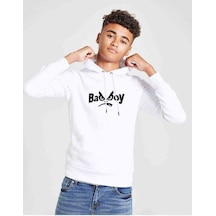 Tshirthane Bad Boy Baskılı Unisex Çocuk Kapüşonlu Beyaz Sweatshirt