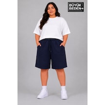 Superlife Süperlife Büyük Beden Kadın Bağcıklı Şort Spr26bsrk592 Lacivert