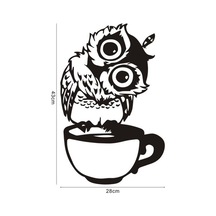 Komik Karikatür Baykuş Fincan Çay Kahve Mutfak Çıkartmaları Ev Dekor Oturma Duvar Sticker İçin Diğer