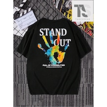 Tarzsokak Erkek Astronot Desen Kısa Kollu T-shirt Siyah