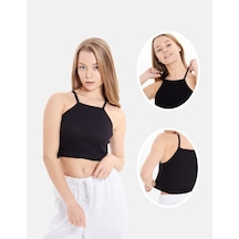 Alya Underwear Kaşkorse Dar Yaka Askılı Crop Siyah