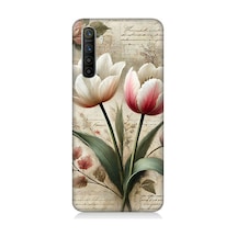 Realme X2 Uyumlu Yumuşak Fırça Lale Tonları Desenli Silikon Kılıf Çok Renkli