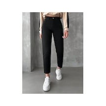 Woddi Likralı Kadın Mom Siyah Fit - Yüksek Belli Rahat Jean Pantolon-4