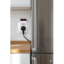 Protex-r Dijital Voltaj Koruyucu Priz - Ayarlanabilir Alt/üst Limit 140v-280v , 16a Akım Korumalı Priz, 5 Sn / 3 Dakika Gecikme Seçenekli, Led Ekranlı Kombi, Buzdolabı Ve Tv Koruyucu 1