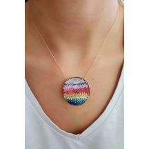 Renkli Zirkon Taşlı Modern Tasarım Gümüş Kolye