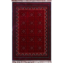 Elvey Home Afgan Vintage Kaymaz Taban Gerçek Kadife Bambu Sık Dokuma Otantik Dekoratif Zamansız Tasarım Halı Red/bordo