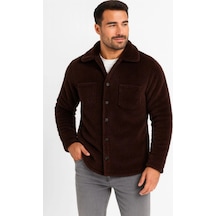 Butik İstanbul Erkek Pelüş Polar Hırka Gömlek Yakalı, İlik Düğmeli, Göğüs Cepli, Yumuşak Dokulu Kışlık Regular Fit Rahat Günlük Model - Kahverengi