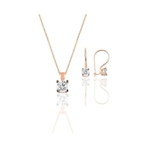 Gümüş Rose Tek Taş Kolye Ve Çengelli Küpe Gümüş Set