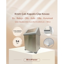 Krom Sallanır Çatı Kapaklı Çöp Kovası 54 Lt