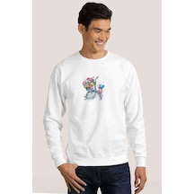 Çiçekçi Ile Mamachari Bisiklet Baskılı Beyaz Erkek Sweatshirt (530942582)