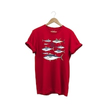Fishing Balıkçılık Uzunkanat Orkinos Tuna Balığı Baskılı %100 Pamuk Regular Fit Kırmızı T-shirt Kırmızı