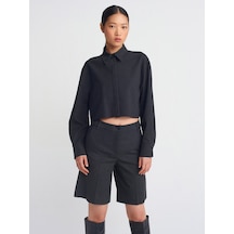 Dilvin 50491 Dökümlü Crop Gömlek Antrasit