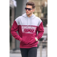 Madmext Bordo Kapüşonlu Desenli Sweatshirt 6022 Bordo