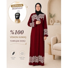 Bilenler Halka Desenli Bordo Namaz Elbisesi Viskon Kumaş Zikirmatik Hediyeli Yandan Bağlamalı Bordo