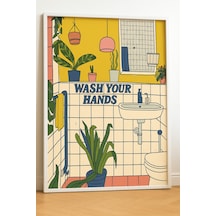 Lamine Çerçeveli Pvc Korumalı Uv Baskı Wash Your Hands Duvar Tablosu Modern & Şık Duvar Dekoru Ahş