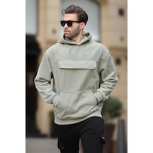 Madmext Çağla Yeşili Kapüşonlu Kapaklı Cep Detaylı Polar Erkek Sweatshirt 7097 Yeşil