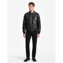 Koton Slim Fit Gömlek Yaka Fermuarlı Cepli Suni Deri Ceket Siyah 7wam20079hw