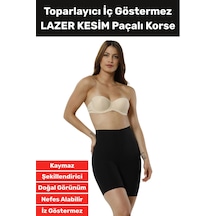 Özel Üretim İz İç Göstermez Kaymaz Sıkılaştırıcı Şekillendirici Lazer Kesim Paçalı Korse Siyah