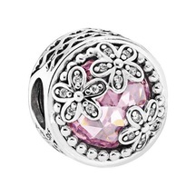 Nur Silver Pembe Taş Papatya Detay Gümüş Charm Nur-bl00970