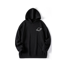 Uyguntarz Unisex Saturn Baskılı Sweatshirt siyah