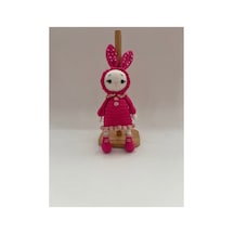 Amigurumi Örgü Tavşan Bebek Pembe Elbiseli Şapkalı Sevimli Tavşan Oyuncak 26cm Pembe