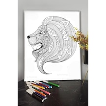 Aslan 2 40x30cm Çocuklar Için Özel Boyanabilir Tablo Tuval Mandala Kalem Hediyesi Yoktur.
