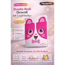Kedi Desenli A4 Çizgili Defter 80 Yaprak 1 Adet Pembe Kedi Tasarım