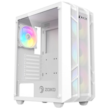 Zoko Hunter 4x12 CM ARGB Fan Mesh Panel Temperli Cam Bilgisayar Kasası Beyaz