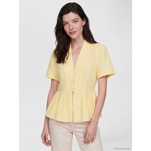 Lcw Comfort Sarı V Yaka %100 Pamuklu Peplum Bluz