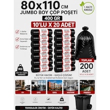 80x110 Cm 90 Litre Jumbo Boy Çöp Torbası 200 Adet Siyah Dayanıklı Endüstriyel Çöp Poşeti 10'lu 20 Rulo