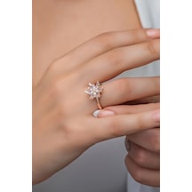 Nereze 925 Ayar Gümüş Ayarlanabilir Beyaz Taşlı Lotus Çiçeği Yüzük