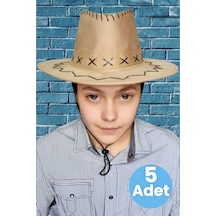 Uniquetrenders Çocuk Unisex 5'li Nubuk Kovboy Şapkası 8-14 Yaş Koyu Bej