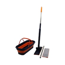 Kendinden Sıkmalı Katlanır - Tekerli Kovalı Mop Seti Yedek Bezli360 Başlık 11.5x41cm- Sap:130cm 4741