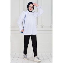 Sevitli Gül Broşlu Kolu Fırfırlı Tunik-beyaz-3607-beyaz Beyaz