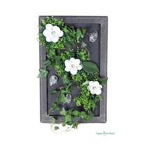 Yapay Çiçek Sitesi Ahşap Çerçeveli Yapay Çiçek Duvar Tablosu 38x60 Cm Model 9 Yeşil