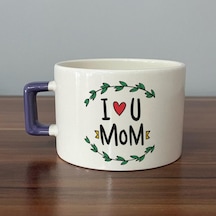 I Love You Mom Baskılı Mor Kulplu C Fincan