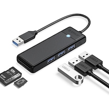 Orico PAPW3AT-U3-015-BK USB 3.0 to 3.0 TF SD Kart Okuyucu 3 Portlu USB 3.0 Çoklayıcı Adaptör Siyah